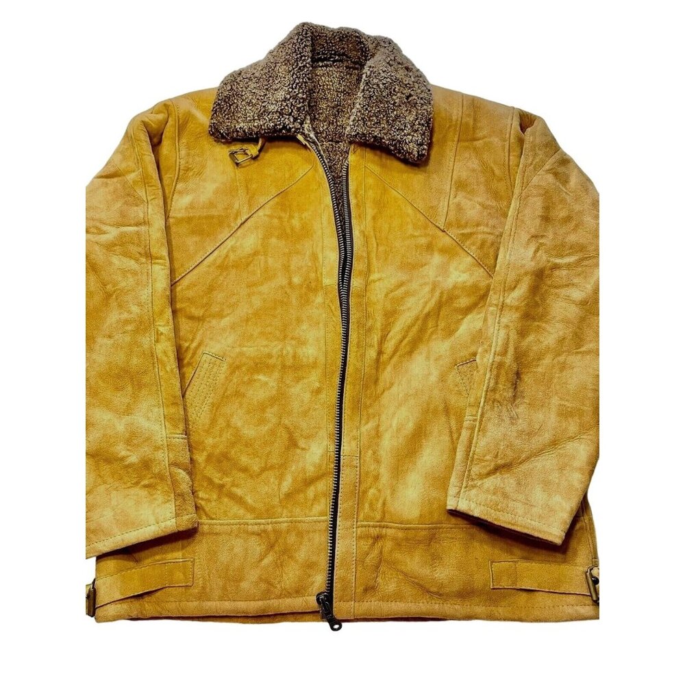 Mens Suede Leather Aviator Jacket Sherpa Lined Tan Large 48" Chest